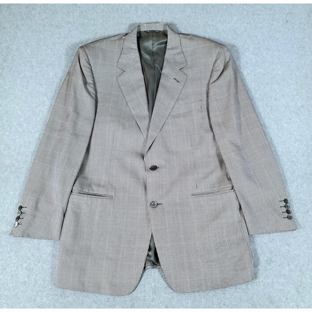 Canali Sport Coat Jacket Houndstooth Gray Blue Mens 42R (Italy 52R) Wool Blazer